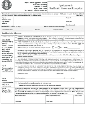 Texas Homestead Exemption Application