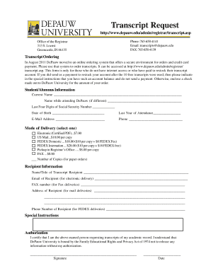 DePauw University Transcript Request Form