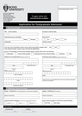 Bond University Postgraduate Admission Form
