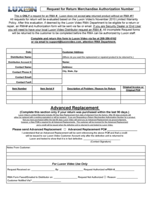 Request for Return Merchandise Authorization