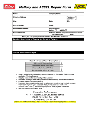 Mallory and ACCEL Repair Form