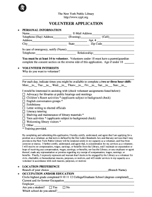 New York Public Library Volunteer Application