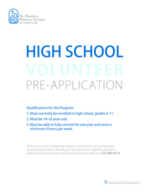 High School Student Volunteer Pre-bApplicationb - St Francis Medical bb - stfrancis dochs