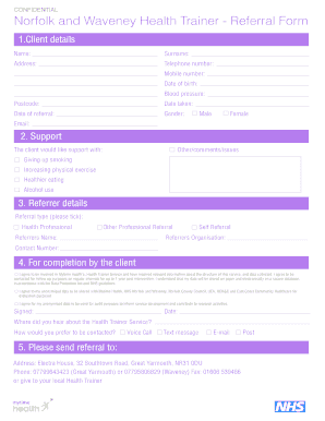 Norfolk and Waveney Health Trainer Referral Form