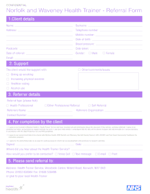 Norfolk and Waveney Health Trainer Referral Form