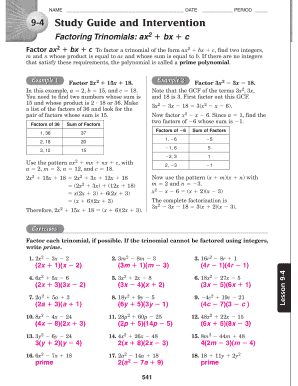 Glencoe Algebra 2 Study Guide And Intervention