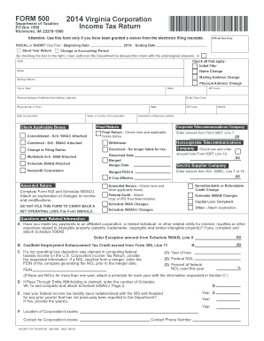 Virginia Corporation Income Tax Return Form 500