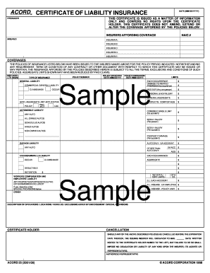Certificate of Liability Insurance
