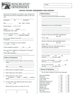 Initial Patient Assessment and History Form