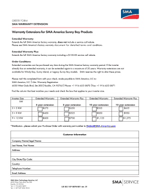 SMA Warranty Extension Order Form