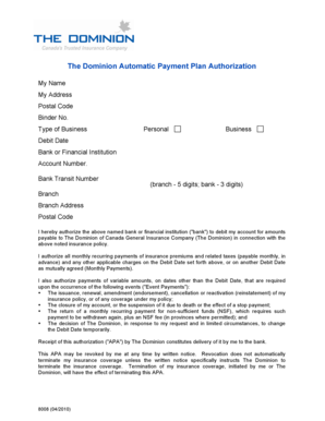 Dominion Automatic Payment Plan Authorization