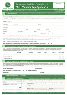 Australian Stock Horse Society Membership Application