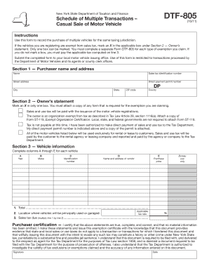New York Motor Vehicle Tax Form DTF-805