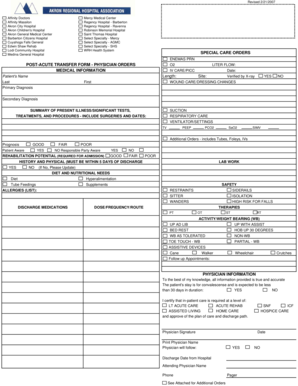 Post-Acute Transfer Form - Physician Orders