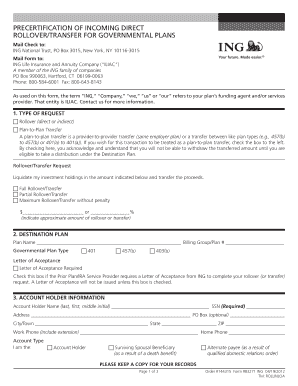 ING Incoming Direct Rollover/Transfer Form for Governmental Plans