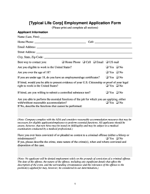 Typical Life Corp Employment Application Form