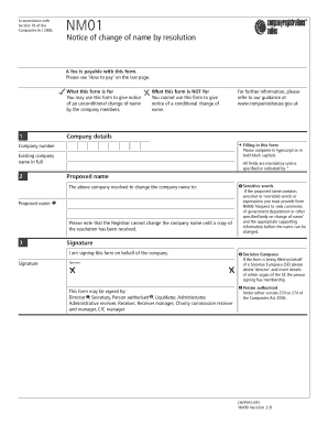 UK Notice of Change of Company Name by Resolution