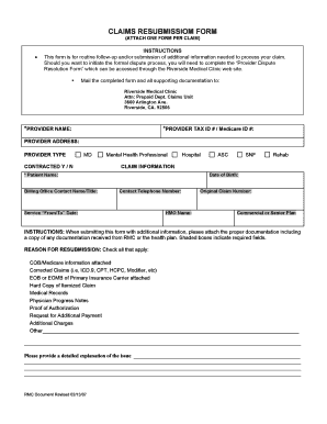 Claims Resubmission Form