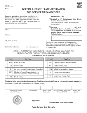 Oklahoma Special License Plate Application