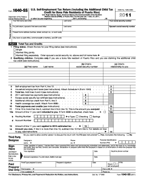US Self-Employment Tax Return Form 1040-SS