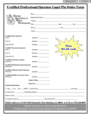 Certified Professional Operator Lapel Pin Order Form