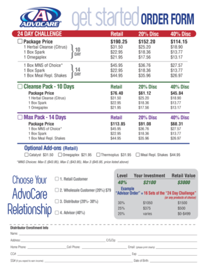AdvoCare 24 Day Challenge Order Form
