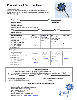 Pinwheel Lapel Pin Order Form