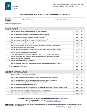 Employee Incident & Investigation Report Checklist