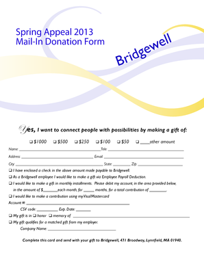 Bridgewell Spring Appeal 2013 Donation Form