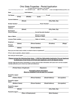 Ohio State Rental Application