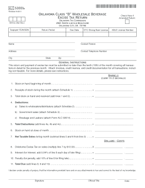 Oklahoma Class B Wholesale Beverage Excise Tax Return