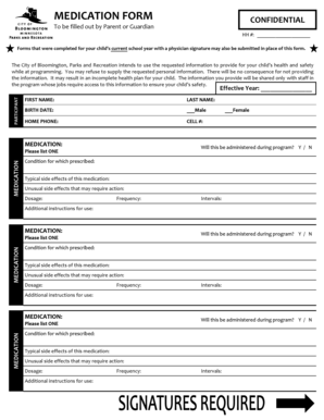 Medication Form for Child's Safety