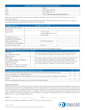 Diners Club Travel Insurance Mandate Form