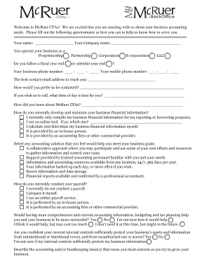 Business Accounting Needs Questionnaire