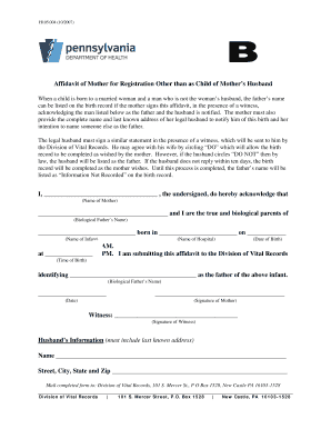 Affidavit of Mother for Registration Other than as Child of Mother’s Husband