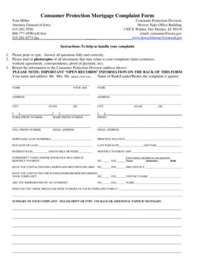 Iowa Mortgage Complaint Form