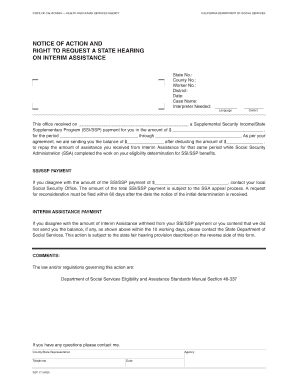 California Notice of Action and Right to Request a State Hearing on Interim Assistance