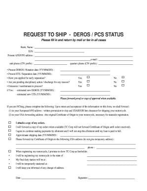 Military Motorcycle Shipping Request Form