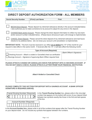 LACERS Direct Deposit Authorization Form