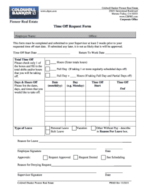 Coldwell Banker Time Off Request Form