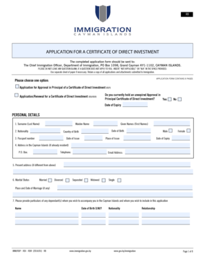 Birth certificate form - BAPPLICATIONb FOR A CERTIFICATE OF DIRECT INVESTMENT