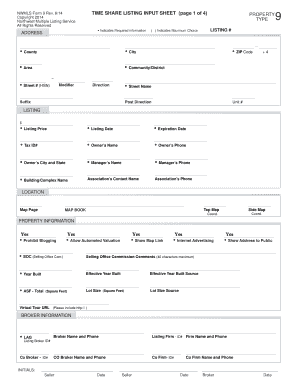 NWMLS Time Share Listing Input Sheet
