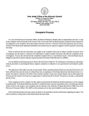 New Jersey Pharmacy Complaint Form