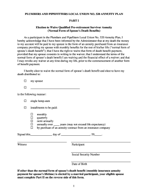 Plumbers and Pipefitters Local Union No. 520 Annuity Waiver Form