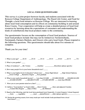 Local Food Survey - Food For Thought - Kenyon College - fft kenyon