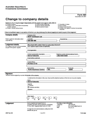 ASIC Form 484 - Change to Company Details