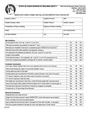 Manufactured Home Installation Inspection Checklist