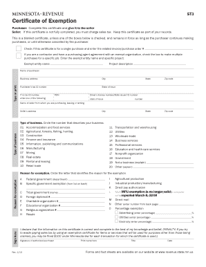 Minnesota Certificate of Exemption