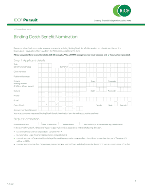 IOOF Binding Death Benefit Nomination Form