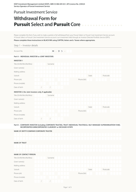Pursuit Investment Service Withdrawal Form